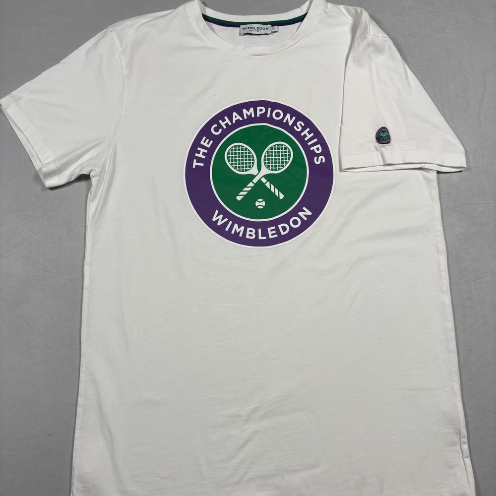 Wimbledon The Championships T-Shirt Mens Medium White Logo Graphic Tennis Tee - Picture 2 of 11